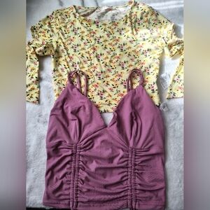 Floral Yellow Top and Purple Ruched Tank Combo